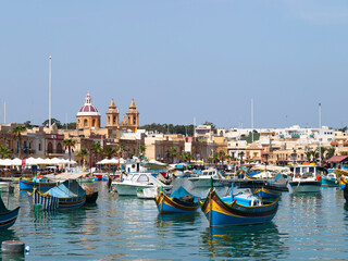 Fototapeta na wymiar View of the port in Marsaxlokk, Malta