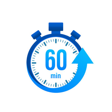 The 60 minutes, stopwatch vector icon. Stopwatch icon in flat style, timer on on color background. Vector illustration.