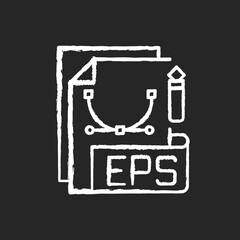 EPS file chalk white icon on black background. Encapsulated postscript. Document format. Vector-based images. High resolution illustrations printing. Isolated vector chalkboard illustration