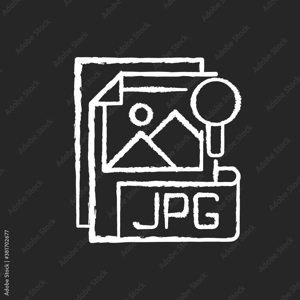 Poster jpg file chalk white icon on black background. compressed image format. digital images. jpeg. lossle