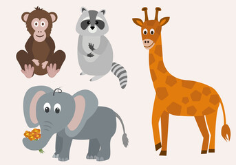 Cute cartoon animals set vector illustration for kids