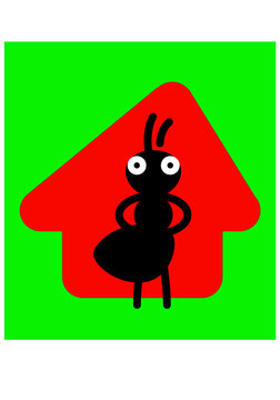 Master of the house. Serious ant and his home. Logo template. Vector image for logo or illustrations.