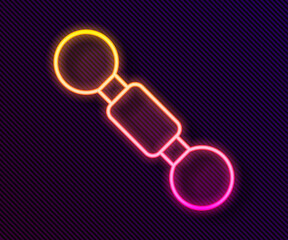 Glowing neon line Dumbbell icon isolated on black background. Muscle lifting icon, fitness barbell, gym, sports equipment, exercise bumbbell. Vector.