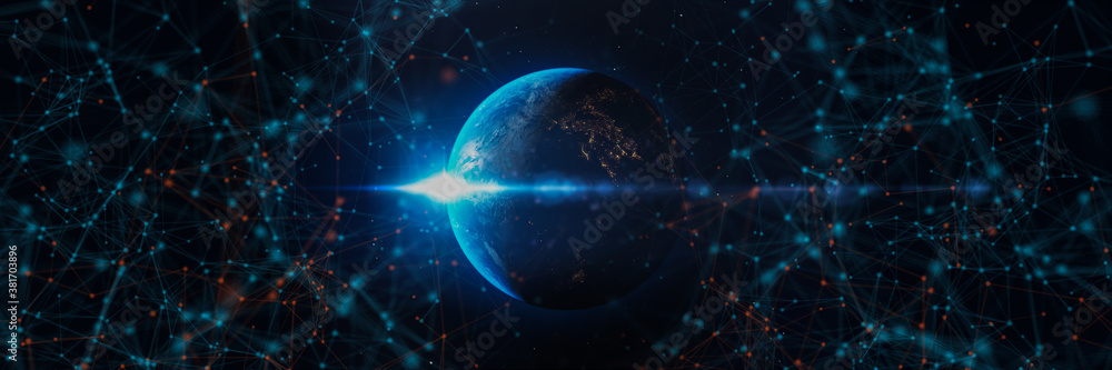 Poster concept of communication network technology for internet business. world of global network and telec