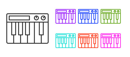 Black line Music synthesizer icon isolated on white background. Electronic piano. Set icons colorful. Vector.