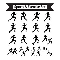 Sports & Exercise icon set black (vector illustration)