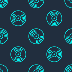 Green line Vinyl disk icon isolated seamless pattern on blue background. Vector.