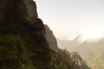 Fototapeta premium The dramatic, misty and beautiful mountain landscape of Madeira Island in Portugal