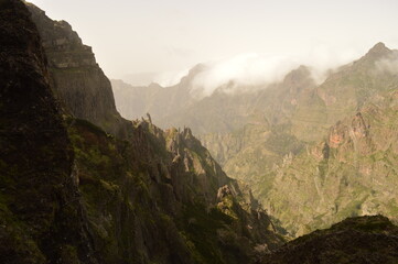 The dramatic, misty and beautiful mountain landscape of Madeira Island in Portugal