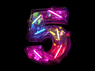 Abstract ultra neon font. Number 5.