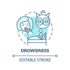 Drowsiness turquoise concept icon. Sleepiness from overwork. Lack of sleep. Weakness at night. Brain health idea thin line illustration. Vector isolated outline RGB color drawing. Editable stroke