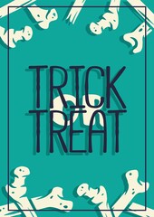 Colored halloween party invitation, banner, poster or postcard with scary horrible bones illustrations for october holiday design