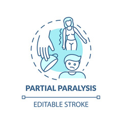 Partial paralysis turquoise concept icon. Patient with paresis. Neurological issue after stroke. Brain health idea thin line illustration. Vector isolated outline RGB color drawing. Editable stroke