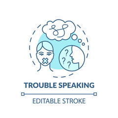 Trouble speaking turquoise concept icon. Confusion after head trauma. Neurological issue. Brain health idea thin line illustration. Vector isolated outline RGB color drawing. Editable stroke