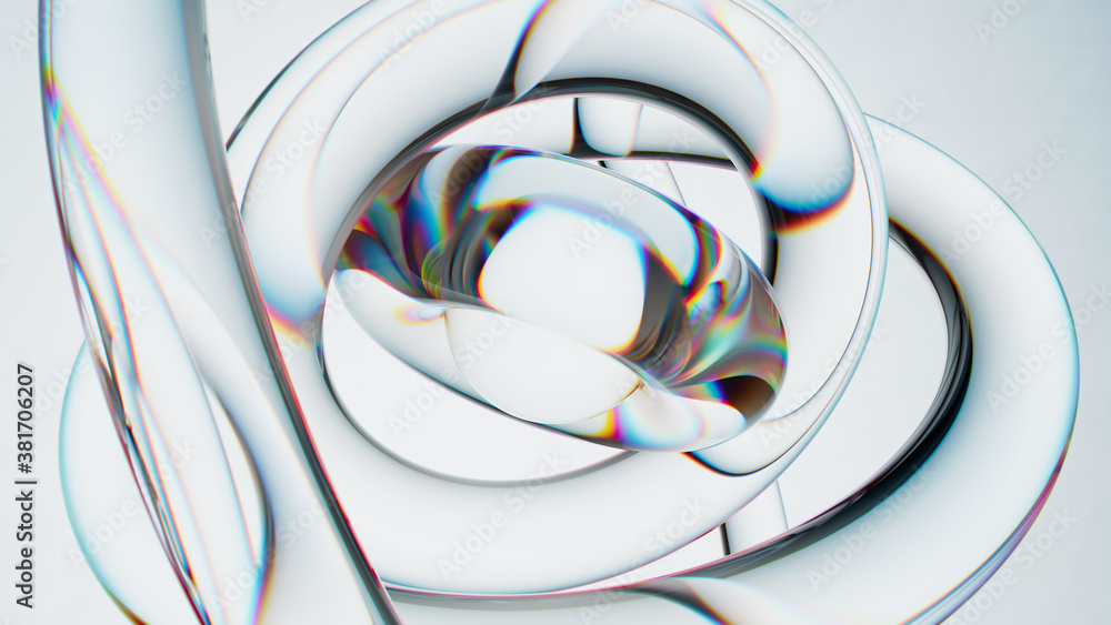 Poster abstract glass composition. 3d render of geometric shapes made of reflective and refractive material