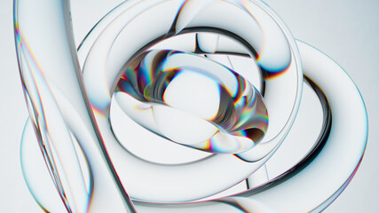 Abstract glass composition. 3d render of geometric shapes made of reflective and refractive material. Dispersion effects.