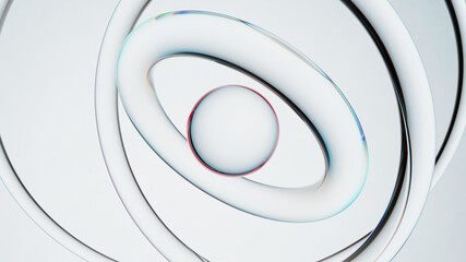 Abstract glass composition. 3d render of geometric shapes made of reflective and refractive material. Dispersion effects.