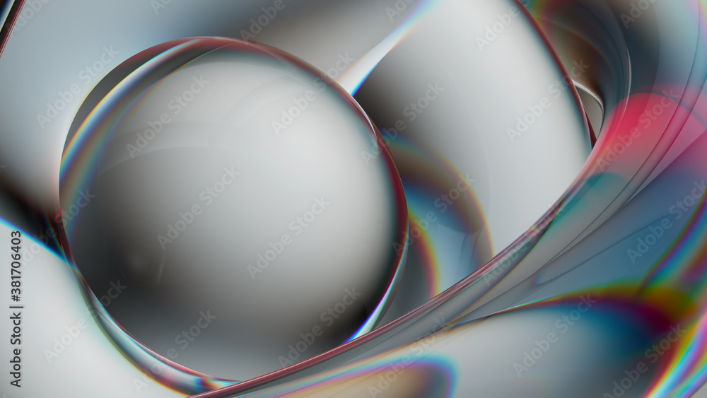 Poster abstract glass composition. 3d render of geometric shapes made of reflective and refractive material