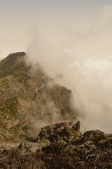 The dramatic, misty and beautiful mountain landscape of Madeira Island in Portugal