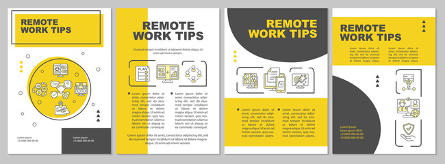 Remote work tips brochure template. Company and team productivity. Flyer, booklet, leaflet print, cover design with linear icons. Vector layouts for magazines, annual reports, advertising posters