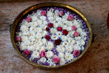 Flower decoration in big flower bass(flower pot) use in hotel lobby, marriage function, party.