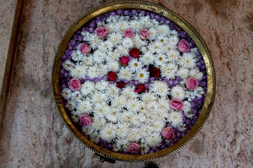 Flower decoration in big flower bass(flower pot) use in hotel lobby, marriage function, party.