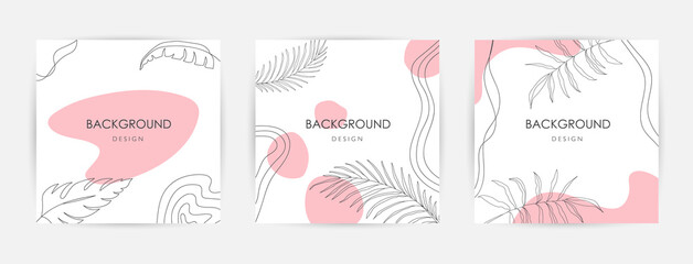 Trendy abstract square art templates with floral and geometric elements. Suitable for social media posts. Elegant continuous line drawing. Minimal Set of abstract creative universal artistic templates