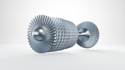 Gas turbine rotor of power plant. 3D render isolated on white	