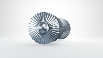 Turbine blade of gas turbine engine power plant. 3D render 