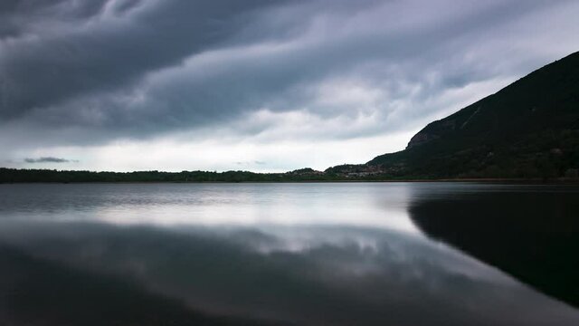 Timelapse of Clouds on a Lake on an Overcast Day