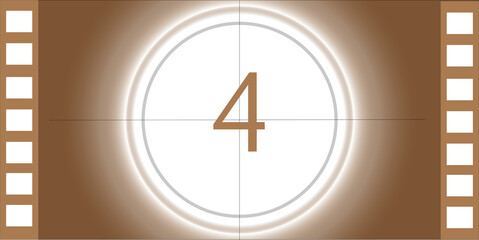 Number 4 cinema movie countdown introduction screen in brown. Panorama banner for business movie concepts.	