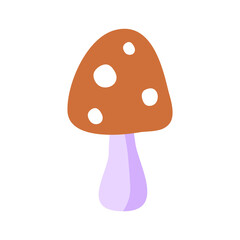 Vector illustration of a mushroom with a red hat in a white dot in the style of flat on a white isolated. Cute and funny mushroom vector graphics for mobile games and animations. Cartoon mushroom icon