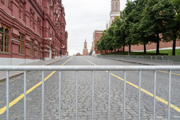 Fototapeta na wymiar Russia, Moscow, 07.20, red square behind the fence, the concept of closeness and curtain