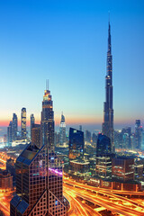 Naklejka premium Dubai city center skyline with luxury skyscrapers, United Arab Emirates