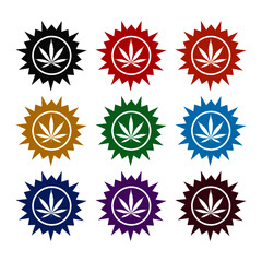 Sun icon with a marijuana leaf, color set