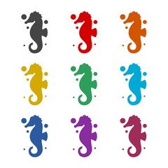Seahorse, sea animal icon, color set