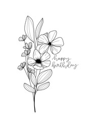 flower illustration with happy birthday lettering