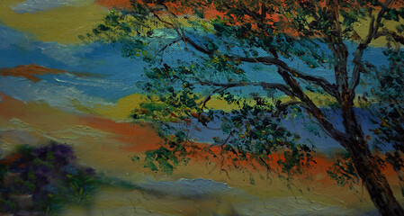 Obraz na płótnie Canvas Art oil color painting tree , abstract , design , background from thailand 