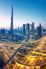 Dubai city center skyline with luxury skyscrapers, United Arab Emirates