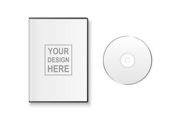 Vector 3d Realistic White Closed CD, DVD with Plastic Cover Box Set Closeup Isolated on White Background. Design Template for Mockup. CD Packaging Copy Space. Top View - obrazy, fototapety, plakaty