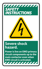 Safety Instructions Severe shock hazard sign on white background