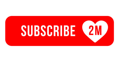 SUBSCRIBE - button red color with handon transparent background. YouTube channel. Vector illustration.