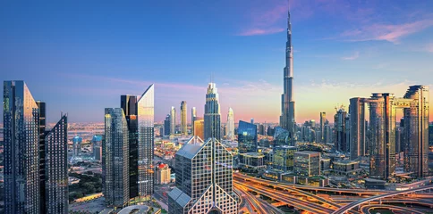 Rolgordijnen Dubai city center skyline with luxury skyscrapers, United Arab Emirates © Rastislav Sedlak SK