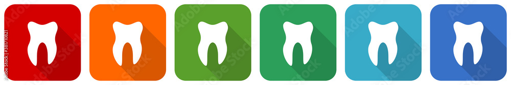 Aufkleber tooth icon set, flat design vector illustration in 6 colors options for webdesign and mobile applica