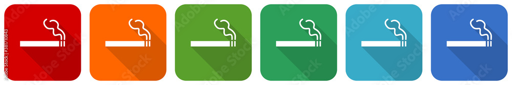 Fototapete Cigarette icon set, flat design vector illustration in 6 colors options for webdesign and mobile applications
