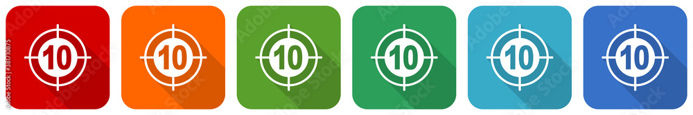 Fototapete target icon set, flat design vector illustration in 6 colors options for webdesign and mobile applic