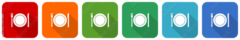 Wall mural restaurant icon set, flat design vector illustration in 6 colors options for webdesign and mobile ap