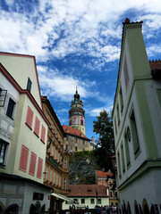 view of Castle Tower in Cesky Krumlov, Czech Republic