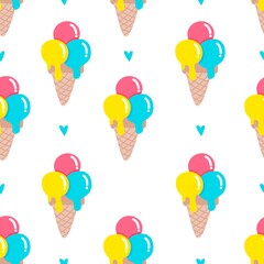 Popsicle ice cream pattern. Seamless sweet pattern with popsicles in cartoon style.