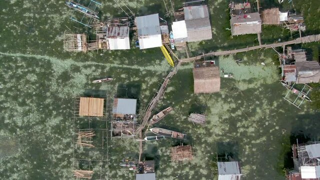 Sea Gypsy Village in Tawi-Tawi, Philippines Drone Aerial Top Shot Flying North